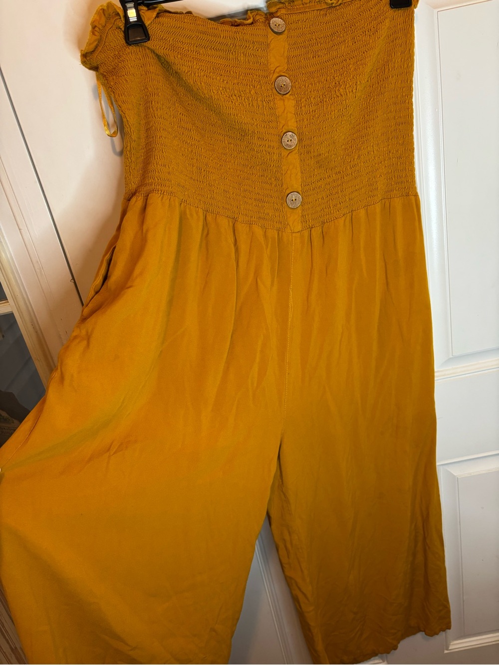 Plus size Mustard Yellow Strapless Wide-Leg Jumpsuit